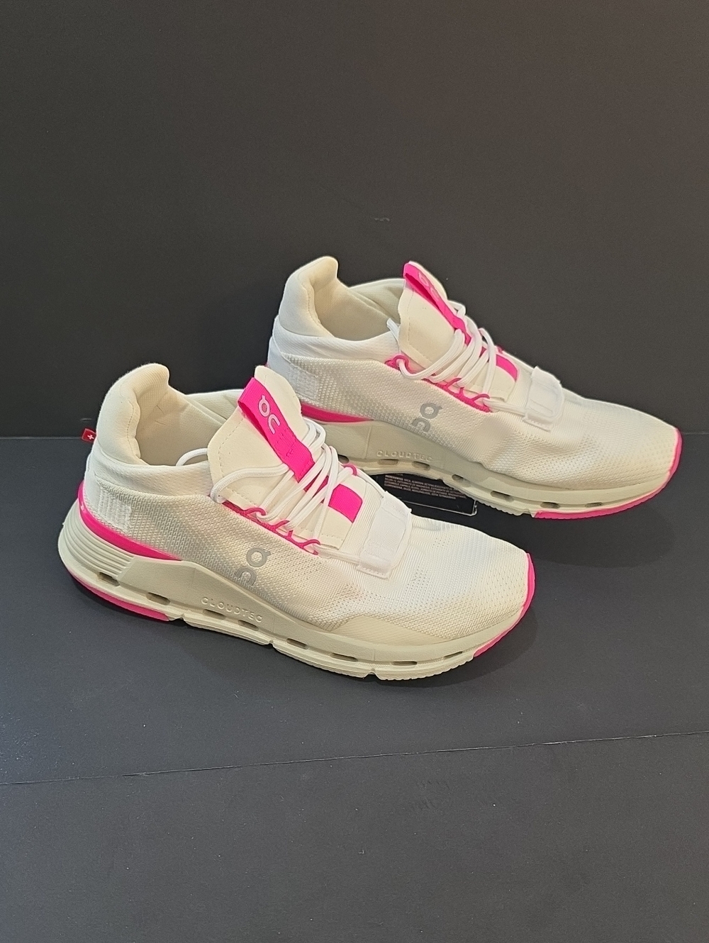 On Running CloudNova Women's White Sneakers with Hot Pink Accents Size 8